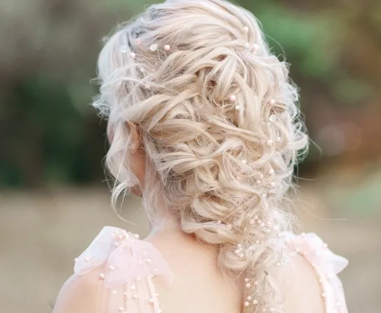 Braided bridal hairstyle seen from behind